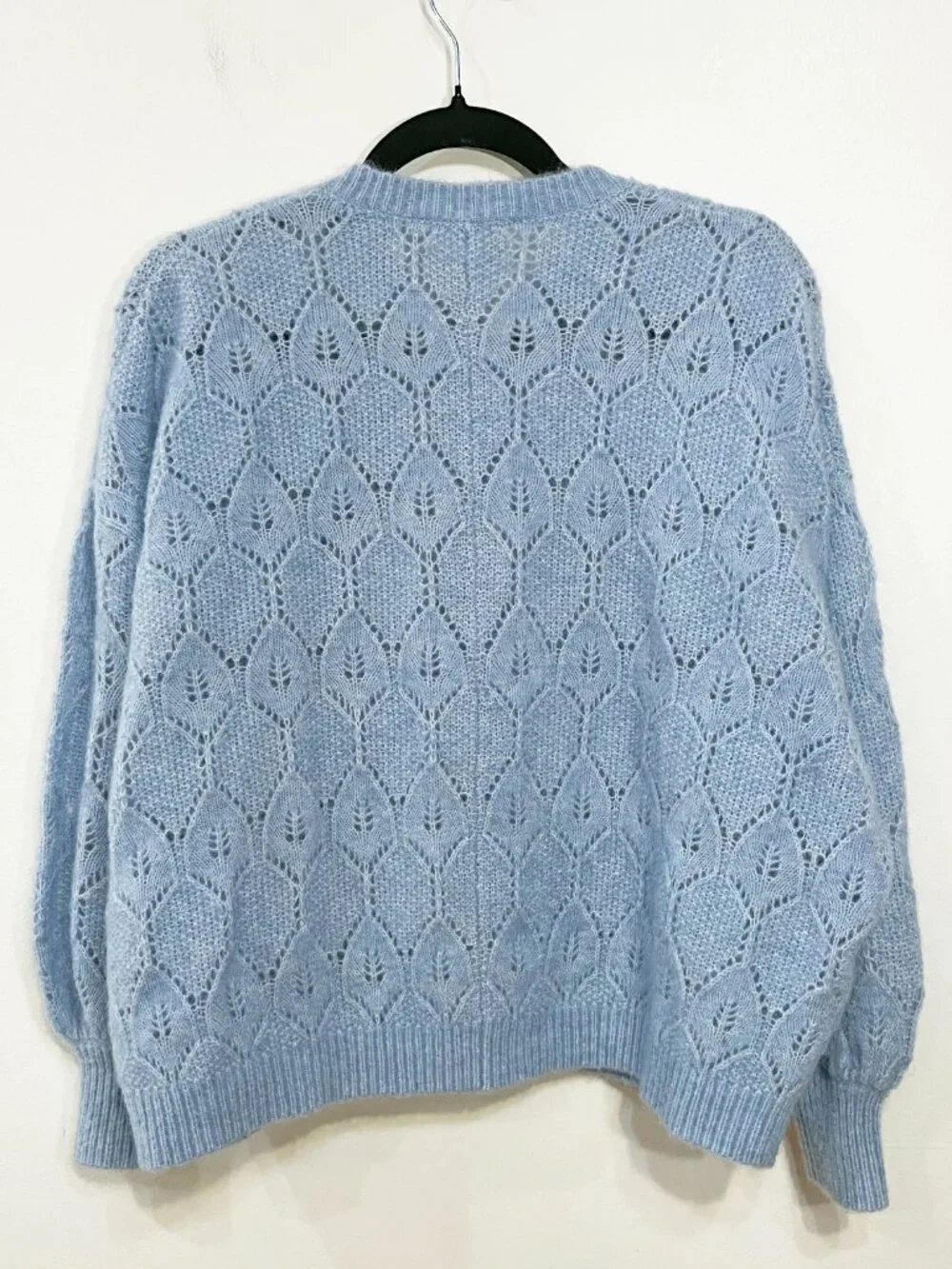 Last Call! Like New Sezane Phoebe Mohair Wool Pointelle Cardigan Storm Blue XS - Picture 4 of 8